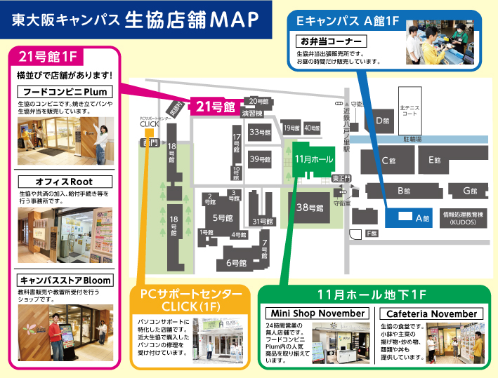 東大阪キャンパス生協店舗MAP