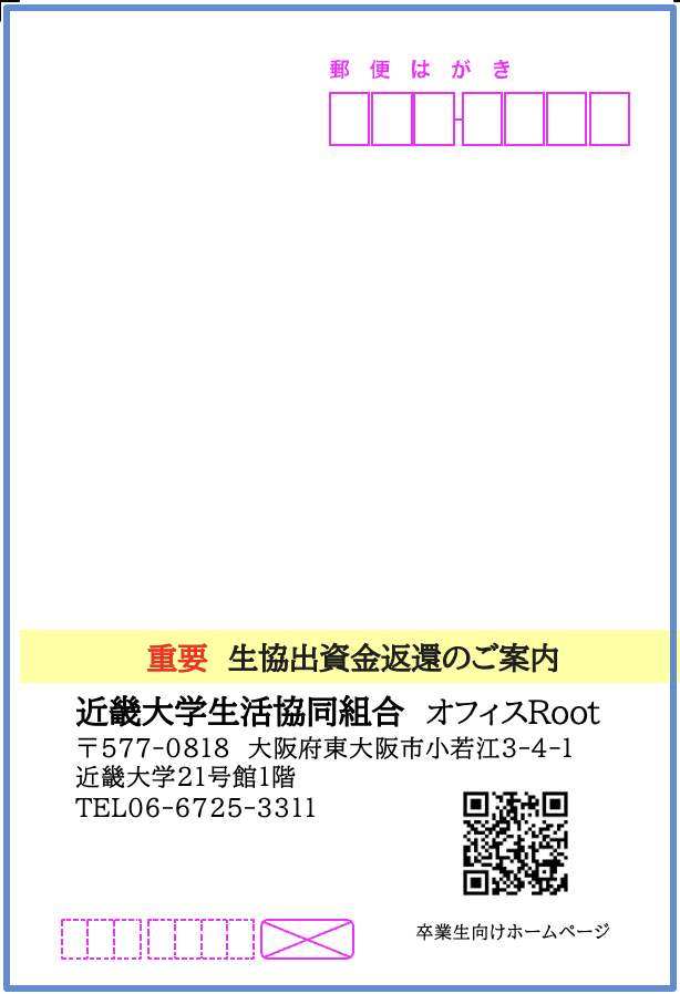 「出資金返還の手続」ハガキ